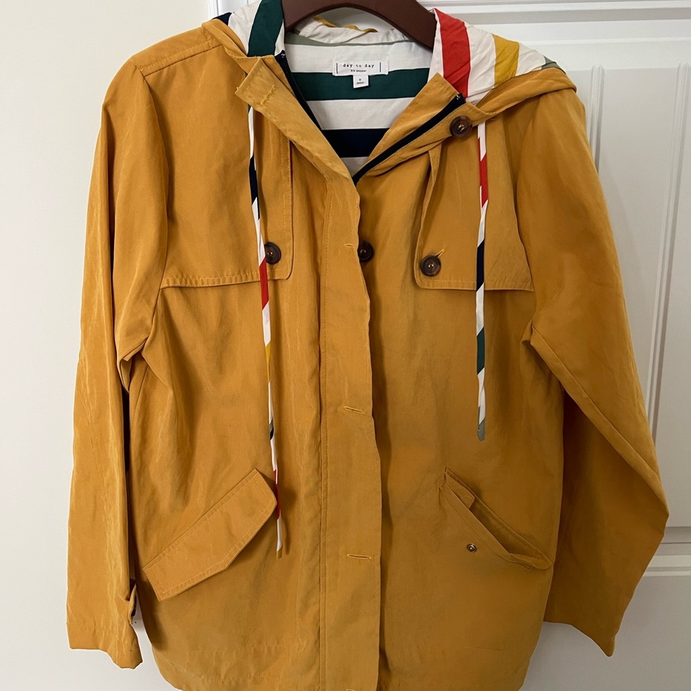BLU PEPPER Yellow Hooded Jacket with Striped Accents